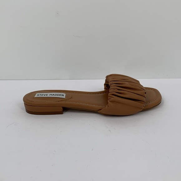 Steve Madden Delanee slide flat sandals shoe ruched gathered strap tan new 7 - Picture 2 of 7